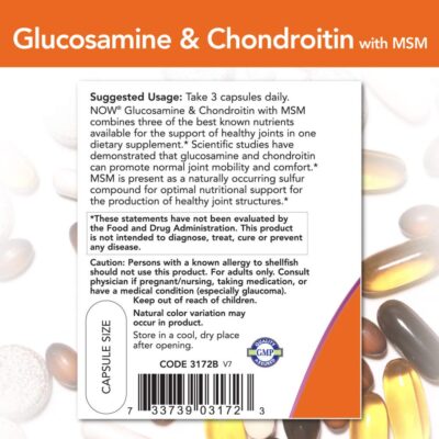 NOW Supplements, Glucosamine & Chondroitin with MSM, Joint Health, Mobility and Comfort*, 180 Veg Capsules - Image 3