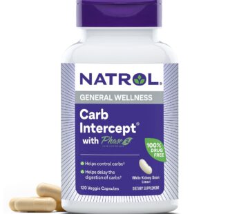 Natrol Carb Intercept with Phase 2 Carb Controller Capsules, White kidney bean extract, Helps control carbs, Helps metabolize fats, Clinically tested, Promotes healthy body weight, 1,000mg, 120 Count