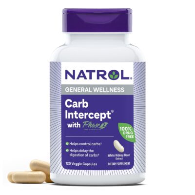 Natrol Carb Intercept with Phase 2 Carb Controller Capsules, White kidney bean extract, Helps control carbs, Helps metabolize fats, Clinically tested, Promotes healthy body weight, 1,000mg, 120 Count