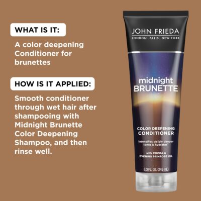 John Frieda Midnight Brunette Visibly Deeper Color Deepening Conditioner, 8.3 Ounce, with Evening Primrose Oil, Infused with Cocoa - Image 6