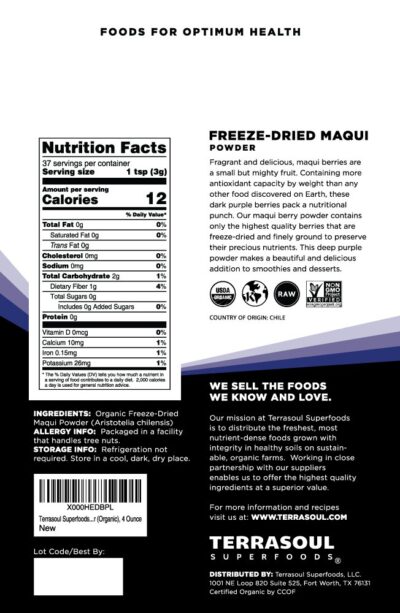 Terrasoul Superfoods Organic Maqui Berry Powder, 1 Lb (Pack of 4), Freeze-Dried, Antioxidant-Rich Superfood for Smoothies, Desserts, and Immune Support - Image 2