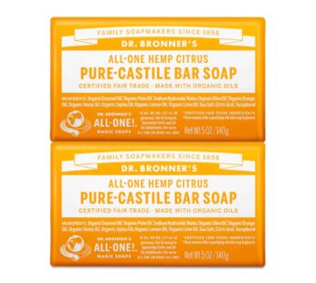 Dr. Bronner’s – Pure-Castile Bar Soap (Citrus, 5 ounce, 2-Pack) – Made with Organic Oils, For Face, Body and Hair, Gentle and Moisturizing, Biodegradable, Vegan, Cruelty-free, Non-GMO