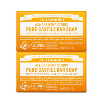 Dr. Bronner's - Pure-Castile Bar Soap (Citrus, 5 ounce, 2-Pack) - Made with Organic Oils, For Face, Body and Hair, Gentle and Moisturizing, Biodegradable, Vegan, Cruelty-free, Non-GMO