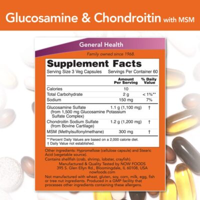 NOW Supplements, Glucosamine & Chondroitin with MSM, Joint Health, Mobility and Comfort*, 180 Veg Capsules - Image 2