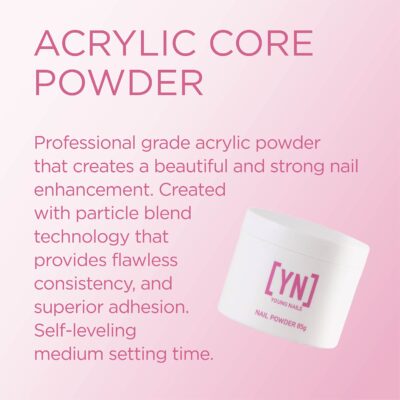 Young Nails Acrylic Core Powder - Self-Leveling Acrylic Nail Powder, Clear Nude Pink White Acrylic Powder for Nail Extenstion, Professional Grade, Superior Adhesion, Color - Natural, 85g - Image 2