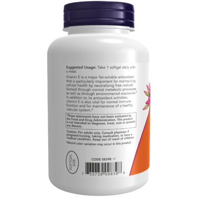 NOW Supplements, Vitamin E-400 IU, D-Alpha Tocopheryl, Antioxidant Protection*, 250 Softgels - Image 3