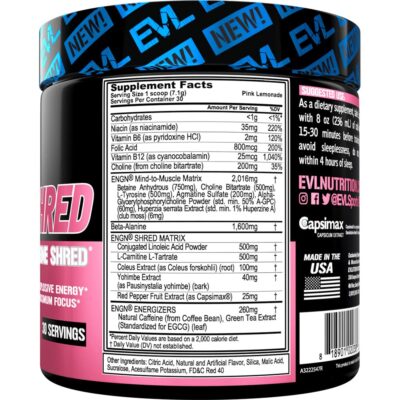 EVL Ultimate Pre Workout Powder - Thermogenic Fat Burn Support Preworkout Powder Drink for Lasting Energy Focus and Stamina - ENGN Shred Intense Creatine Free Preworkout Drink Mix - Pink Lemonade - Image 2
