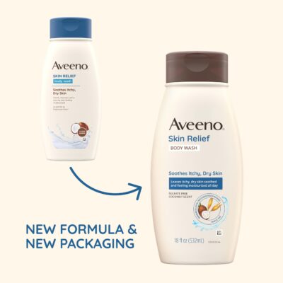 Aveeno Skin Relief Body Wash with Coconut Scent & Soothing Oat, Gentle Soap-Free Body Cleanser for Dry, Itchy & Sensitive Skin, Dye-Free & Allergy-Tested, 12 fl. oz - Image 2