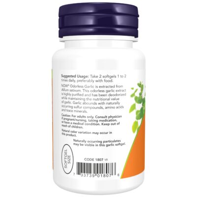 NOW Supplements, Odorless Garlic (Allium sativum), Concentrated Extract, 100 Softgels - Image 3