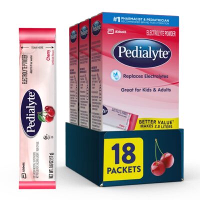 Pedialyte Electrolyte Powder Packets, Cherry, Hydration Drink, 18 Single-Serving Powder Packets