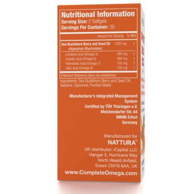 Complete Omega 3-6-7-9, Pure Sea Buckthorn Oil, European Quality, from Unrefined, Cold Pressed Whole Sea Buckthorn Wild Berries - Non-GMO, Certified Kosher, Gluten-Free 1 Bottle - 60 Capsules - Image 4