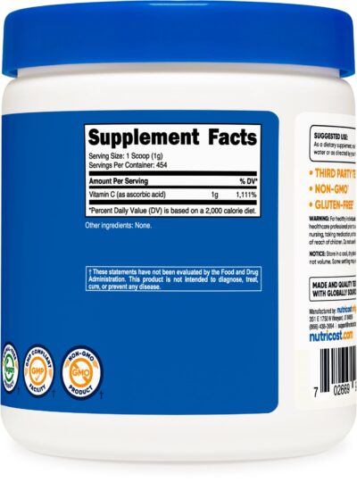 Nutricost Pure Ascorbic Acid Powder (Vitamin C) 1LB - Image 4