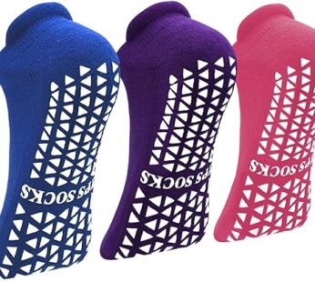 Tphon Non Slip Anti Skid Socks with Grips for Yoga Pilates Barre Fitness, Hospital Home Sticky Slipper Socks for Women Men #Size 9-11 3 Pair