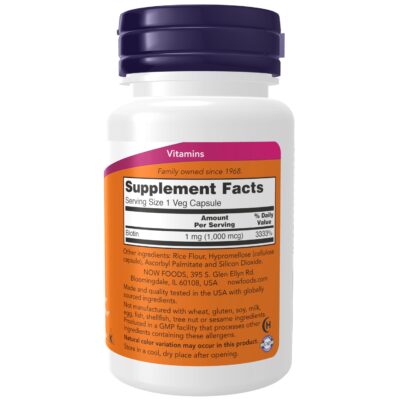 NOW Supplements, Biotin 1,000 mcg, Amino Acid Metabolism*, Energy Production*, 100 Capsules - Image 2