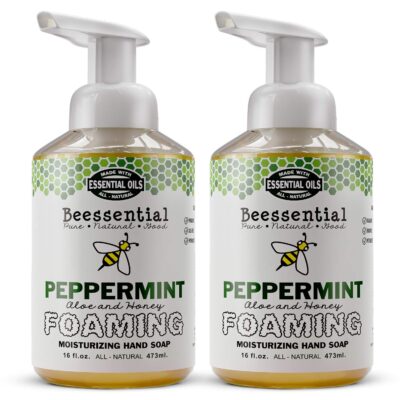 Beessential All Natural Bulk Foaming Hand Soap Refill, 16 oz 2 Pack Peppermint | Made with Moisturizing Aloe & Honey - Made in the USA