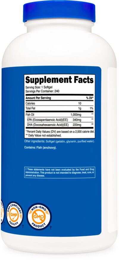 Nutricost Fish Oil Omega 3 Softgels with EPA & DHA (1000mg of Fish Oil, 560mg of Omega-3), 240 Softgels, Non-GMO, Gluten Free. - Image 5