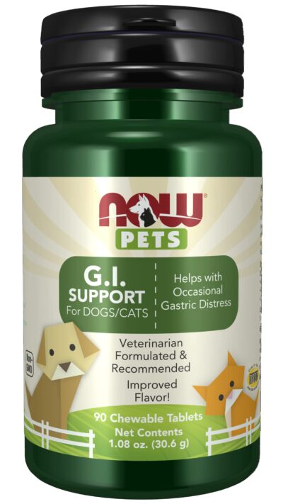 NOW Pet Health, G.I. Support Supplement, Formulated for Cats & Dogs, NASC Certified, 90 Chewable Tablets