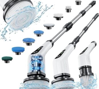 Leebein Electric Spin Scrubber, Cordless Cleaning Brush with 8 Replaceable Brush Heads, Adjustable & Detachable Handle for Bathroom Cleaning