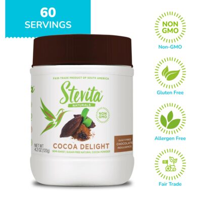 Stevita Cocoa Delight - 4.2 oz - Natural Cocoa Powder with Stevia - For Hot Cocoa, Smoothies, Desserts & Recipes - Non-GMO, Vegan, Keto, Paleo, Gluten Free - 60 Servings - Image 6