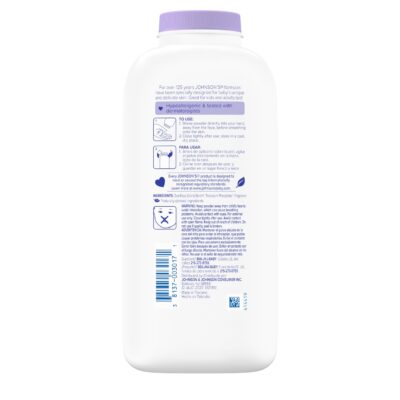Johnson's Lavender Baby Powder with Naturally Derived Cornstarch, Gently Soothes Delicate Skin, Hypoallergenic, and Free of Parabens, Phthalates, and Dyes, Lavender Scent, 15 oz - Image 9