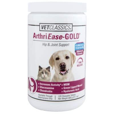 Vet Classics ArthriEase-Gold Hip & Joint Support for Dogs, Cats, Horses ? Chewable Tablet Health Supplement ? Alleviate Aches, Discomfort ? for Flexibility, Healthy Joint ? Antioxidant - 120 Ct