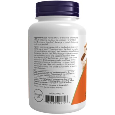 NOW Supplements, Papaya Enzyme with Mint and Chlorophyll, Digestive Support*, 180 Chewable Lozenges - Image 3