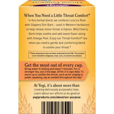 Yogi Tea - Throat Comfort (6 Pack) - Soothes the Throat with Wild Cherry Bark, Licorice Root, Mullein, and Ginger - Caffeine Free - 96 Organic Herbal Tea Bags - Image 2