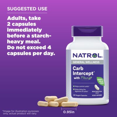 Natrol Carb Intercept with Phase 2 Carb Controller Capsules, White kidney bean extract, Helps control carbs, Helps metabolize fats, Clinically tested, Promotes healthy body weight, 1,000mg, 120 Count - Image 5