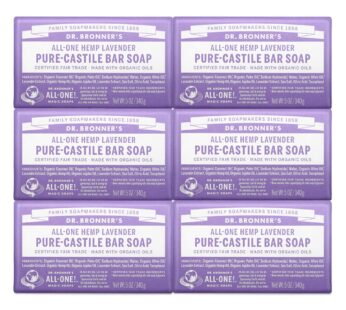 Dr. Bronner’s – Pure-Castile Bar Soap (Lavender, 5 ounce, 6-Pack) – Made with Organic Oils, For Face, Body and Hair, Gentle and Moisturizing, Biodegradable, Vegan, Cruelty-free, Non-GMO