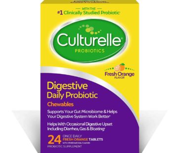 Culturelle Digestive Health Daily Probiotic Chewables, Probiotic For Men and Women, Most Clinically Studied Probiotic Strain, 10 Billion CFUs, Supports Occasional Diarrhea, Gas & Bloating, 24 Count