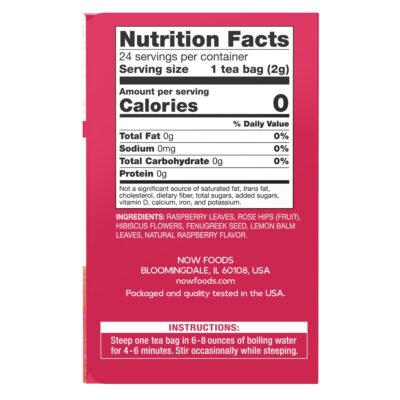 NOW Foods, Women's Righteous Raspberry Tea, Floral Bouquet of Raspberry Leaves, Hibiscus and Rose Hips, Caffeine-Free, Premium Unbleached Tea Bags with No-Staples Design, 24-Count - Image 2