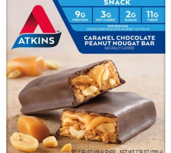 Atkins Caramel Chocolate Peanut Nougat Snack Bar, Protein Snack, High in Fiber, 2g Sugar, Keto Friendly, 5 Count