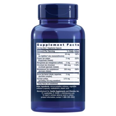 Life Extension Only Trace Minerals, a daily dose of zinc, chromium, boron, copper, manganese, vanadyl sulfate, gluten-free, non-GMO, vegetarian, 90 capsules - Image 2