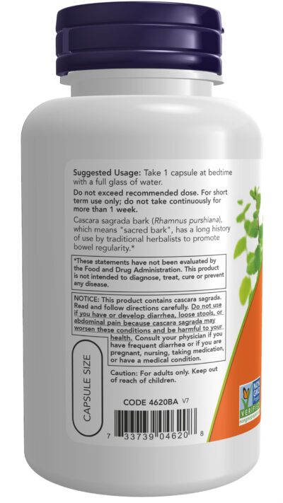 NOW Supplements, Cascara Sagrada (Rhamnus purshiana) 450 mg, Herbal Regularity*, 100 Veg Capsules - Image 3