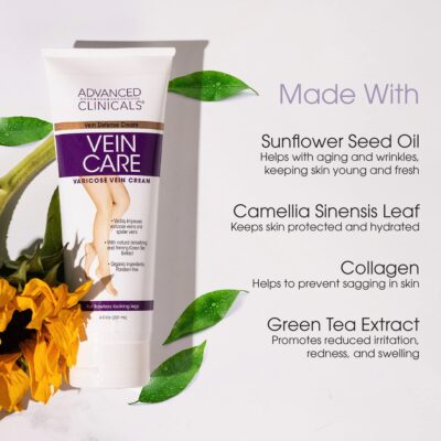 Advanced Clinicals Varicose Veins Cream For Legs | Spider Vein & Varicose Vein Cream | Collagen Cream | Vitamin K Cream | Arnica Cream | Strengthens Capillaries & Improves Circulation, 8 Fl Oz - Image 3