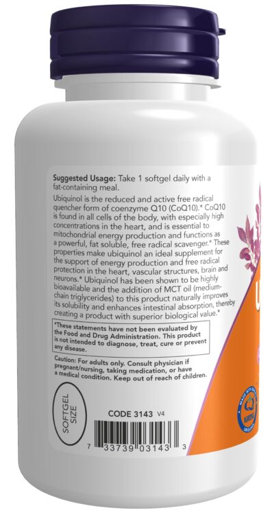 NOW Supplements, Ubiquinol 100 mg, High Bioavailability (the Active Form of CoQ10), 120 Softgels - Image 3