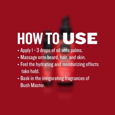 GIBS GROOMING Bush Master Beard, Hair & Tattoo Oil- All-Natural with Nutmeg, Leather, Vanilla & Musk Scent- Softens & Strengthens Beard Growth, Moisturizes Skin, 1 Fl Oz (Pack of 1) - Image 3