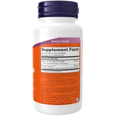 NOW Supplements, Beta-Glucans with ImmunEnhancer? with Larch Arabinogalactan, Extra Strength, 60 Veg Capsules - Image 2