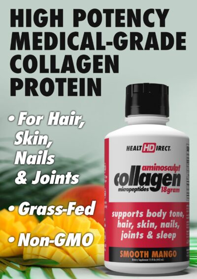 Health Direct AminoSculpt Sugar-Free Collagen Supplement - High Potency Medical-Grade Protein for Hair, Skin, Nails & Joints, Grass-Fed, Non-GMO, Liquid Collagen - Smooth Mango - 15 Fl Oz - Image 5