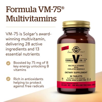 Solgar Formula VM-75, 90 Tablets - Multivitamin with Chelated Minerals - Vitamin A, B6, B12, C, D, E - Biotin, Magnesium, Calcium, Iron, Zinc, - Vegan, Gluten Free, Dairy Free, Kosher - 90 Servings - Image 3