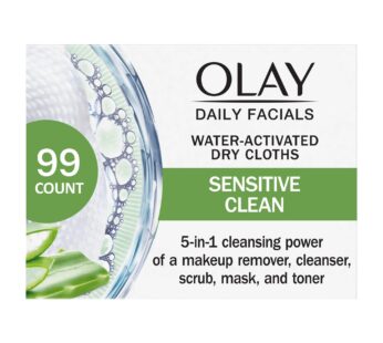 Olay Daily Facials for Clean Sensitive Skin, Makeup Remover Wipes, Soap-Free and Fragrance-Free Cleanser Cloths, 33 Count (Pack of 3)