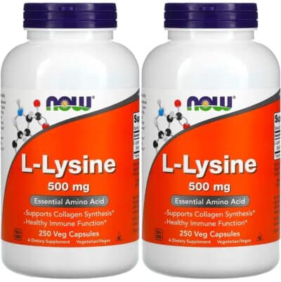 NOW Foods L-lysine 500 mg, 250 Capsules (Pack of 2)