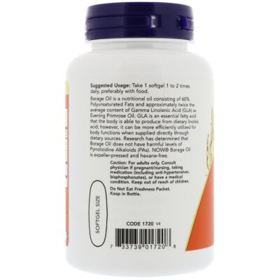 NOW Supplements, Borage Oil 1000 mg with 240mg of GLA (Gamma Linolenic Acid), 60 Softgels - Image 3
