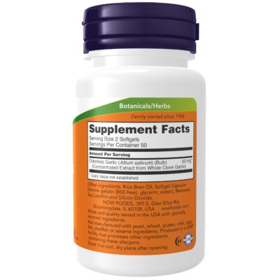 NOW Supplements, Odorless Garlic (Allium sativum), Concentrated Extract, 100 Softgels - Image 2