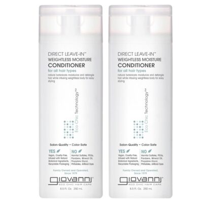 GIOVANNI Direct Leave-In Weightless Moisture Conditioner - Co-Wash, Great for Curls & Wavy Hair, Wash & Go, Salon Quality, No Parabens, Infused with Natural Botanical Ingredients - 8.5 oz (Pack of 2)