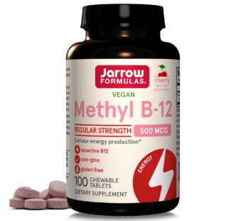 Jarrow Formulas Methyl B-12 Tablets, 500 mg, Dietary Supplement For Cellular Energy Production and Brain Health Support, 100 Cherry Flavor Chewable Tablets, 100 Day Supply