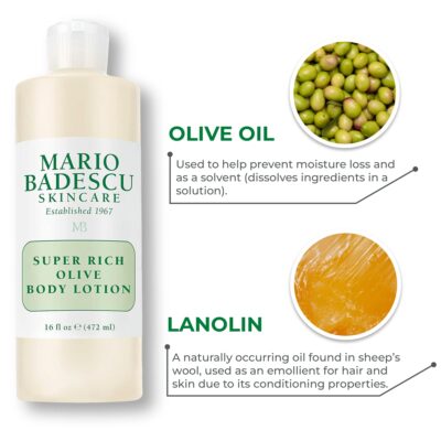 Mario Badescu Super Rich Olive Body Lotion for Dry Skin, Non-Greasy and Creamy Skin Care Moisturizer Infused with Olive Oil, Ideal for All Skin Types, 6 Fl Oz - Image 5