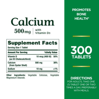 Nature's Bounty Calcium Plus 500 mg Vitamin D3, Immune Support & Bone Health, 300 Tablets - Image 2