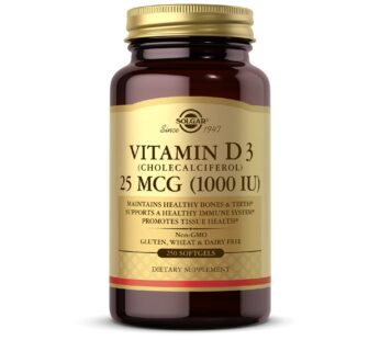 Solgar Vitamin D3 (Cholecalciferol) 25 MCG (1000 IU), 250 Softgels – Helps Maintain Healthy Bones & Teeth – Immune System Support – Non-GMO, Gluten Free, Dairy Free – 250 Servings