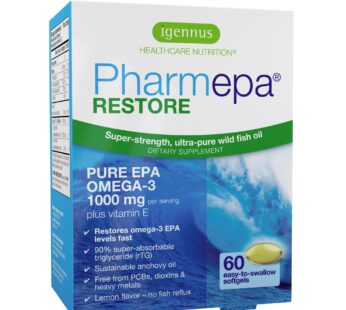 Pharmepa Restore, 1000mg Pure EPA Fish Oil, High Absorption rTG Omega-3, Triple Strength, Wild & Sustainable, Lemon Flavor, 1-Month Supply, 60 Softgels